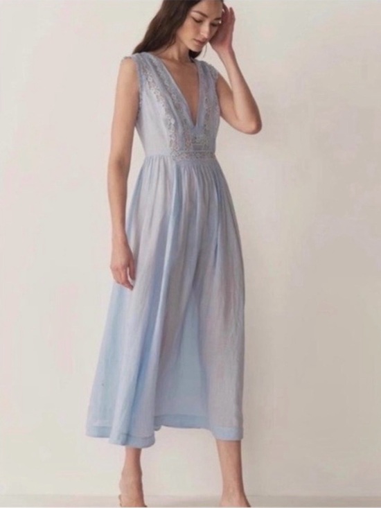 Doen Dresses & Skirts - Doen Pale Blue Lace-Trim Maxi Dress
